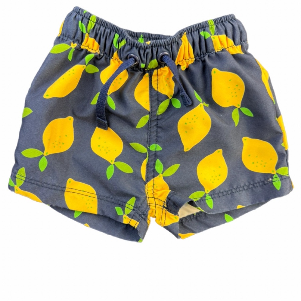 NWOT HANNA ANDERSSON Baby Boy Board Shorts in Lemonade on Navy - 0-3M